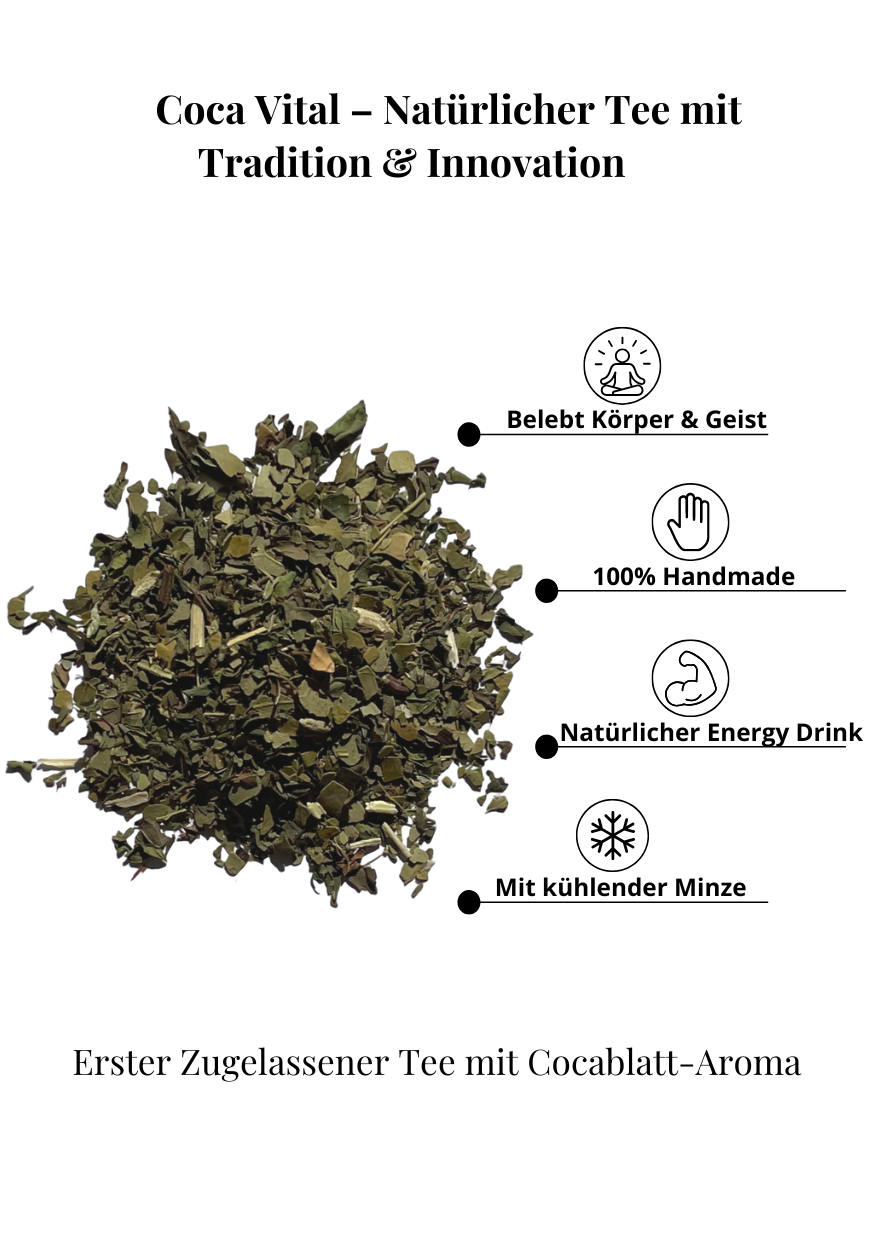 Ceai de frunze de coca Coca Vital Fresh Mint - Conținut 100 g, Conține cafeină, Origine Bolivia