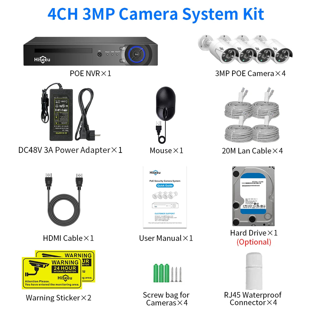 Sistem de supraveghere 2025: Hiseeu 5MP 3MP 8CH POE NVR Înregistrare video audio - Kit sistem de camere de supraveghere IP CCTV ONVIF Set pentru exterior, casă, colecție impermeabilă