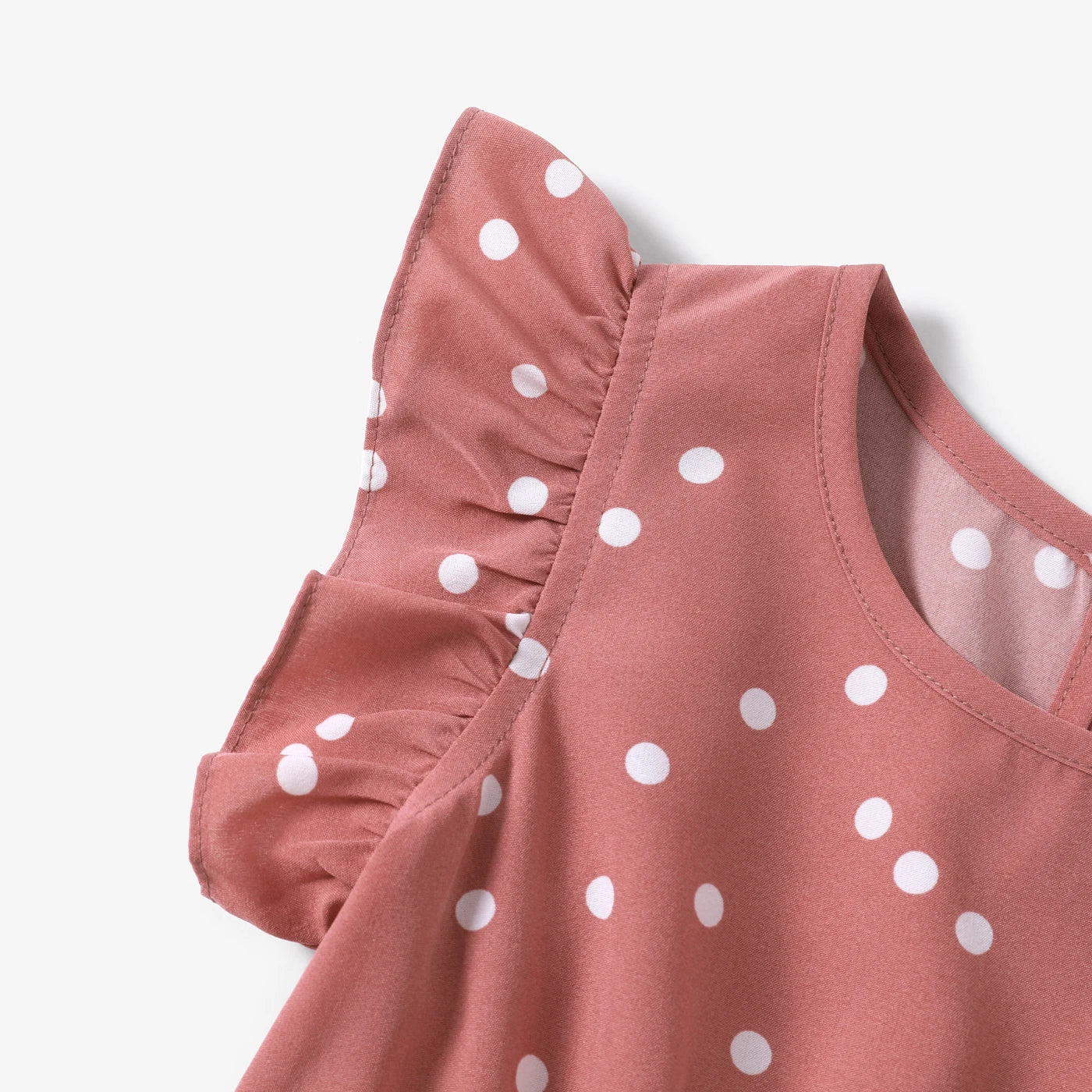 PatPat Family Matching Outfits Mother Daughter Clothes All Over Dots Pink Cross Wrap V Neck Ruffle Flutter-sleeve Dresses