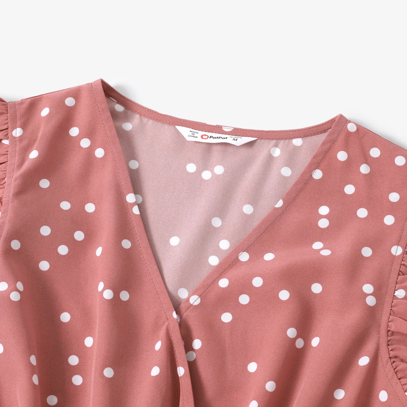 PatPat Family Matching Outfits Mother Daughter Clothes All Over Dots Pink Cross Wrap V Neck Ruffle Flutter-sleeve Dresses