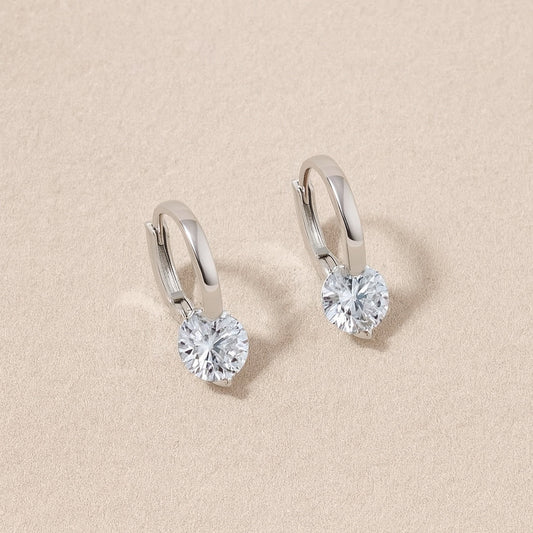 Cercei din argint 925, cu o piatră de cristal transparentă, 1 cm
