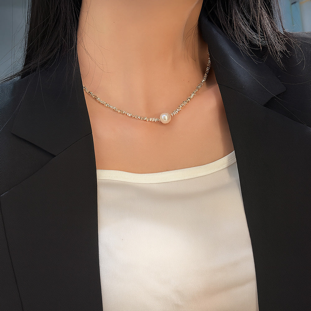 SilberGlanz Strukturkette Mit Perle - Länge 40 Cm, 925er Silber