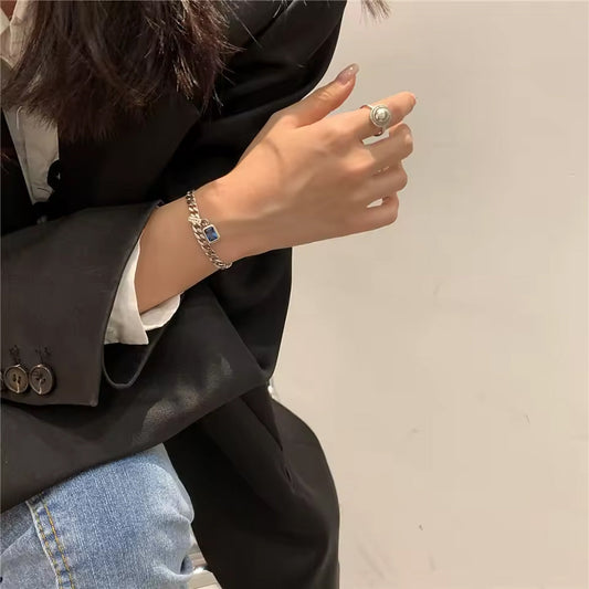 Brățară din argint 925, zale cu piatră albastră, 16 + 5 cm