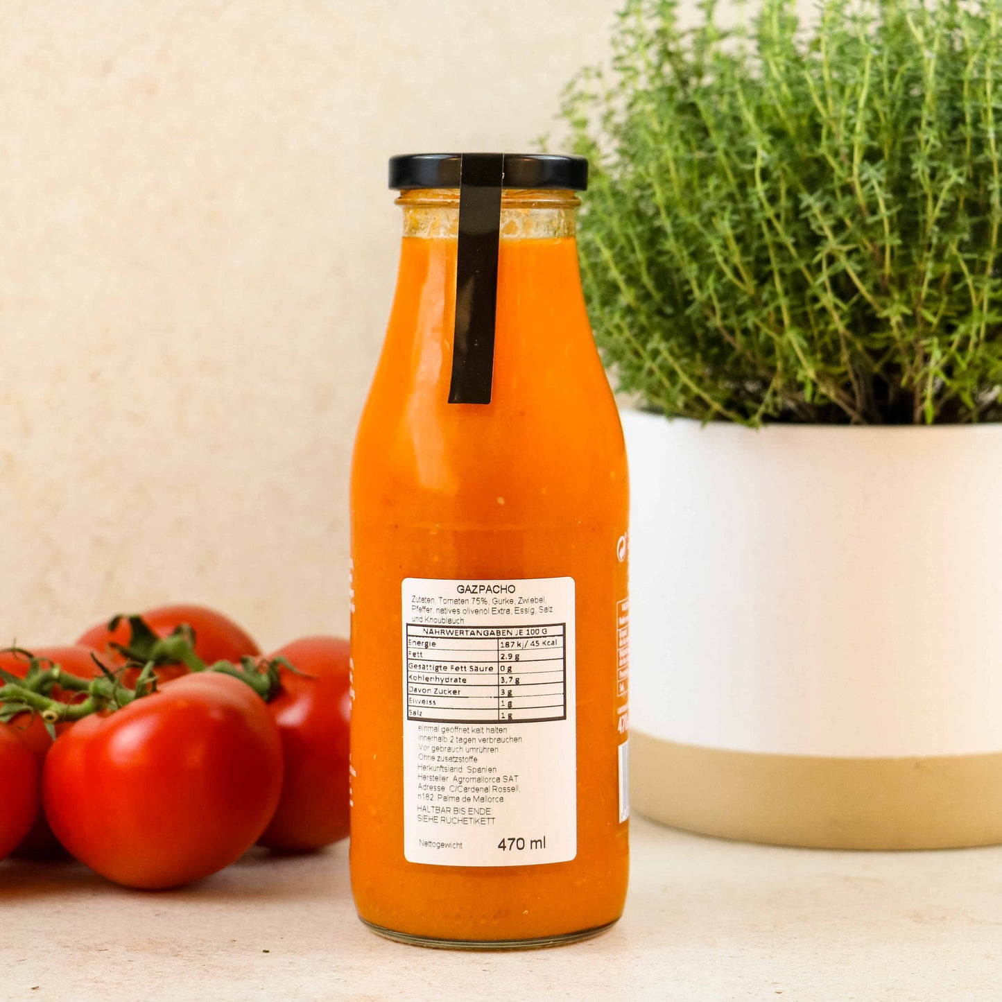 VIVA LA VIDA Gazpacho Fin Picant - Capacitate 1L Dimensiuni 6x6x18 cm