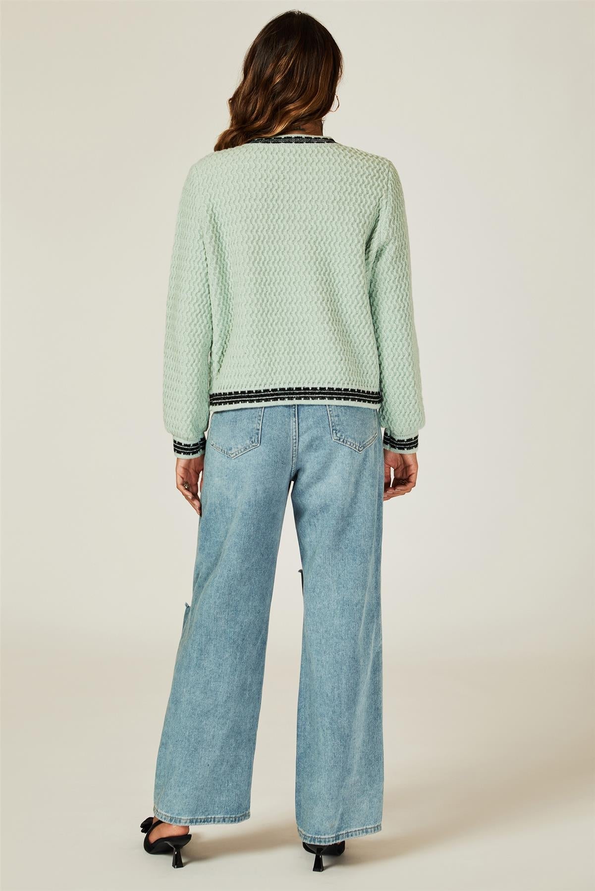 Cardigan tricotat cu buzunare în gri-verde