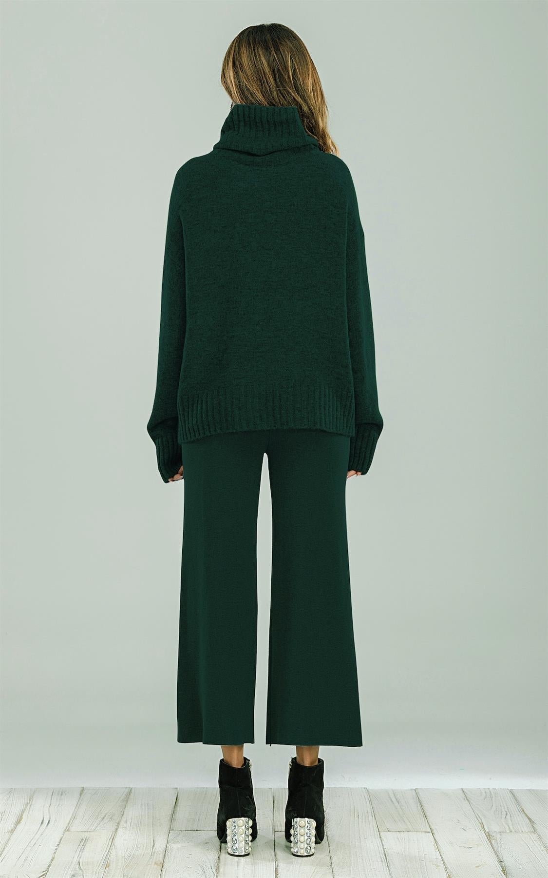 Wool Blended Jumper Top With High Neck In Dark Green