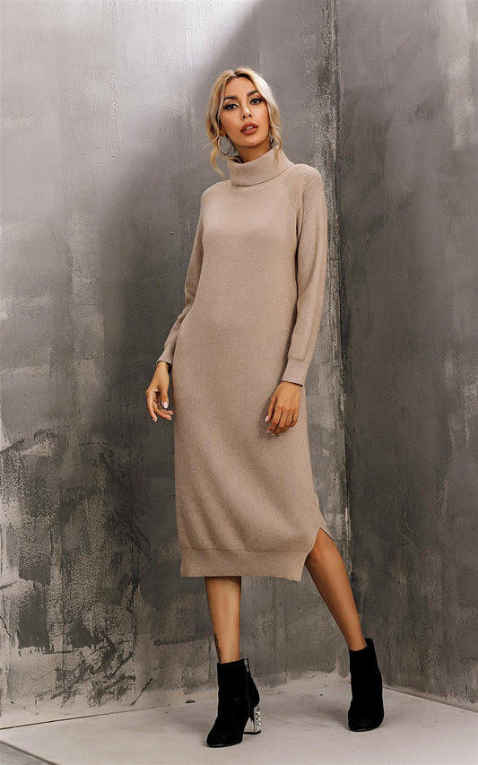 Jumper Dress With High Neck In Beige