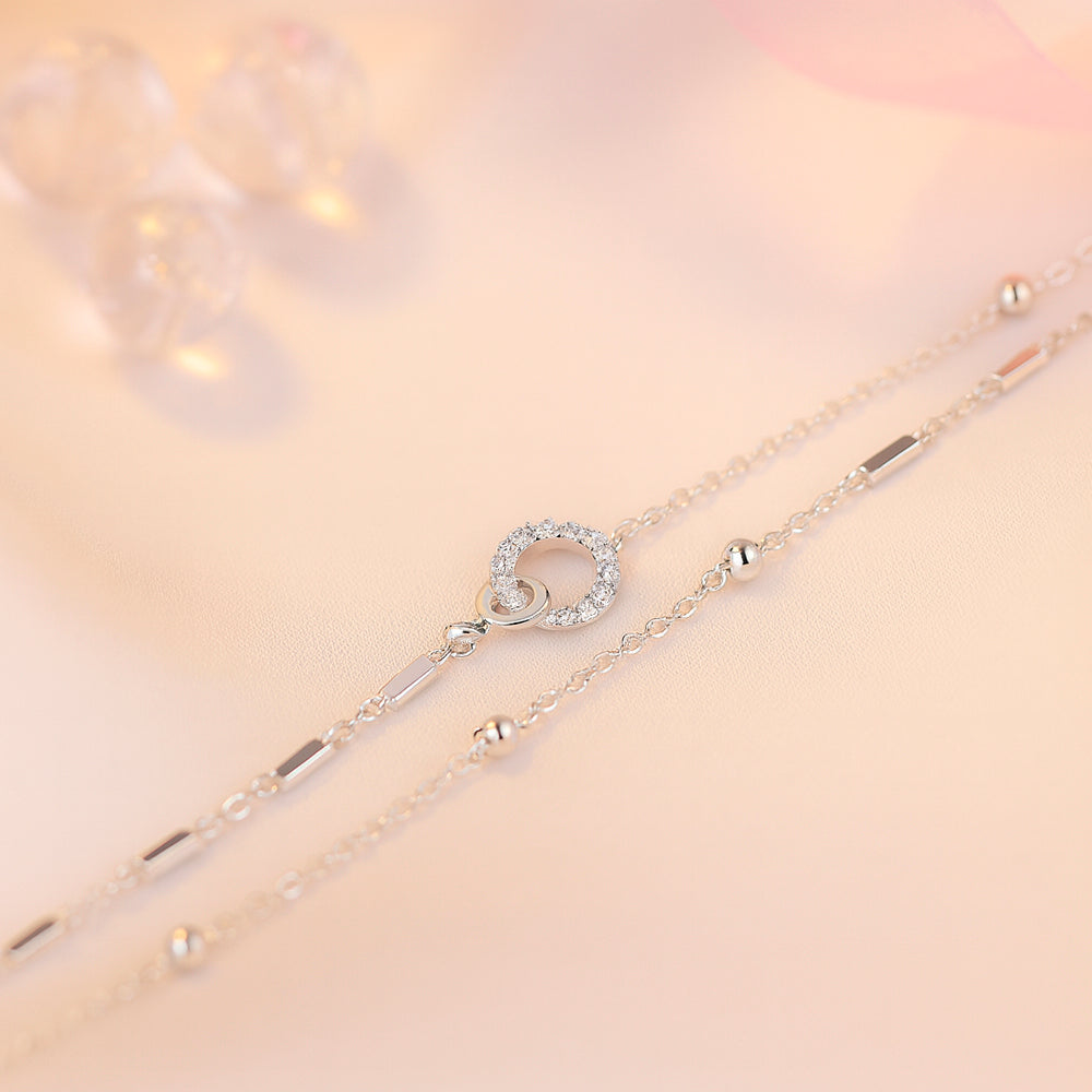 Brățară din argint 925, lanț dublu stratificat - cercuri, 15+5cm