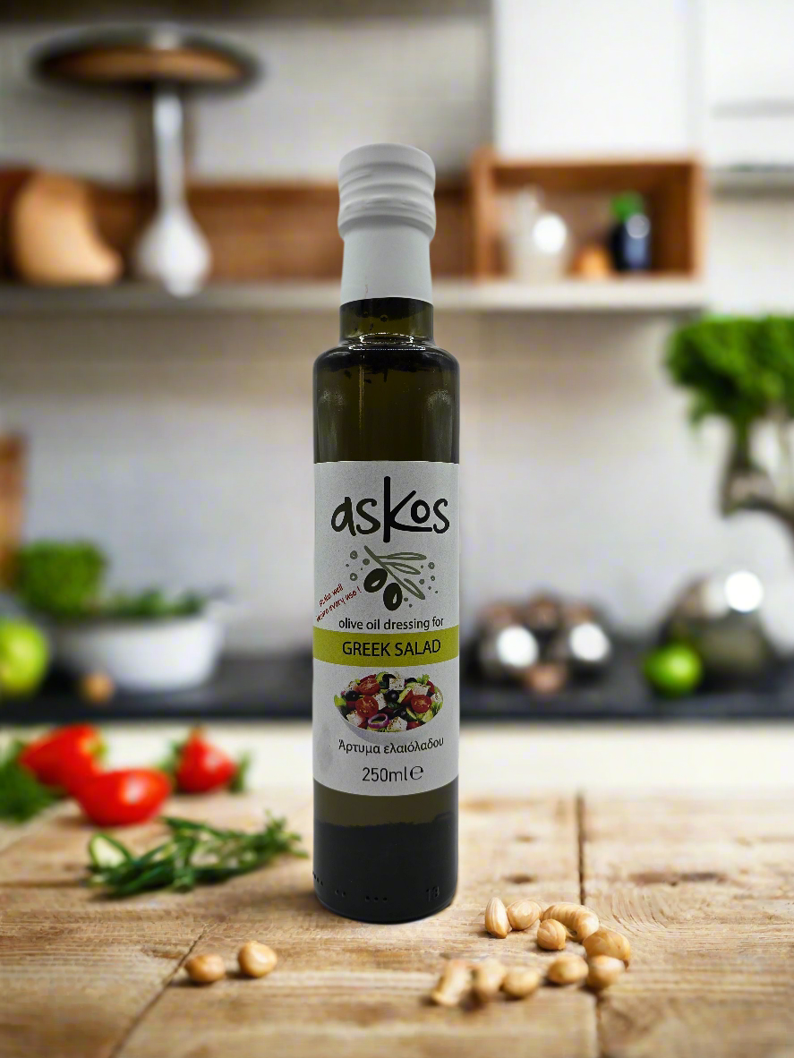 Salată grecească ASKOS cu ulei de măsline rafinat cu ierburi - Capacitate 250 ml, presat la rece, aromă mediteraneană
