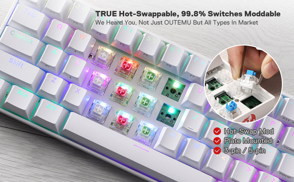 Redragon K530 Pro Draconic 61 Keys 60% Wireless RGB 100% Hot-Swap Socket Mechanical Keyboard Bluetooth/2.4Ghz/Wired 3-Mode