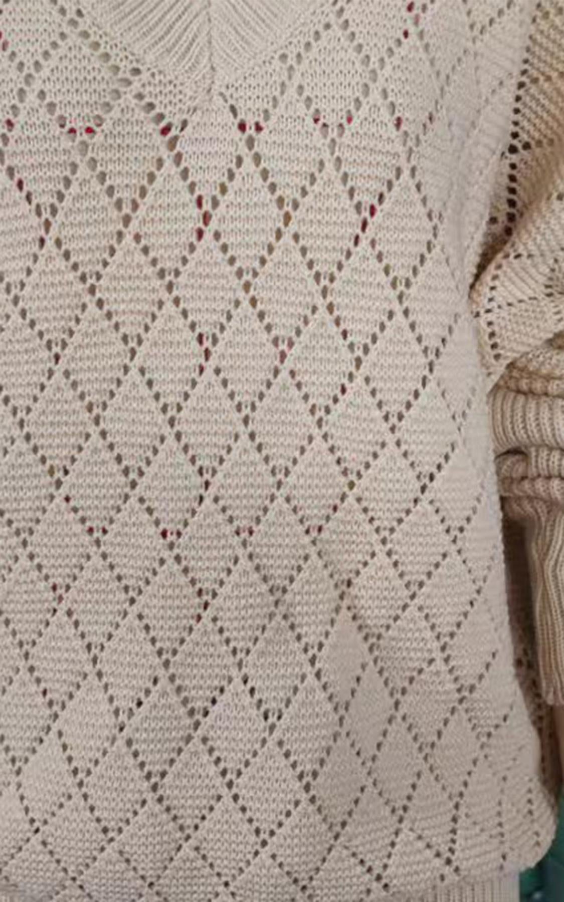 Pulover transparent cu dungi Pointelle bej