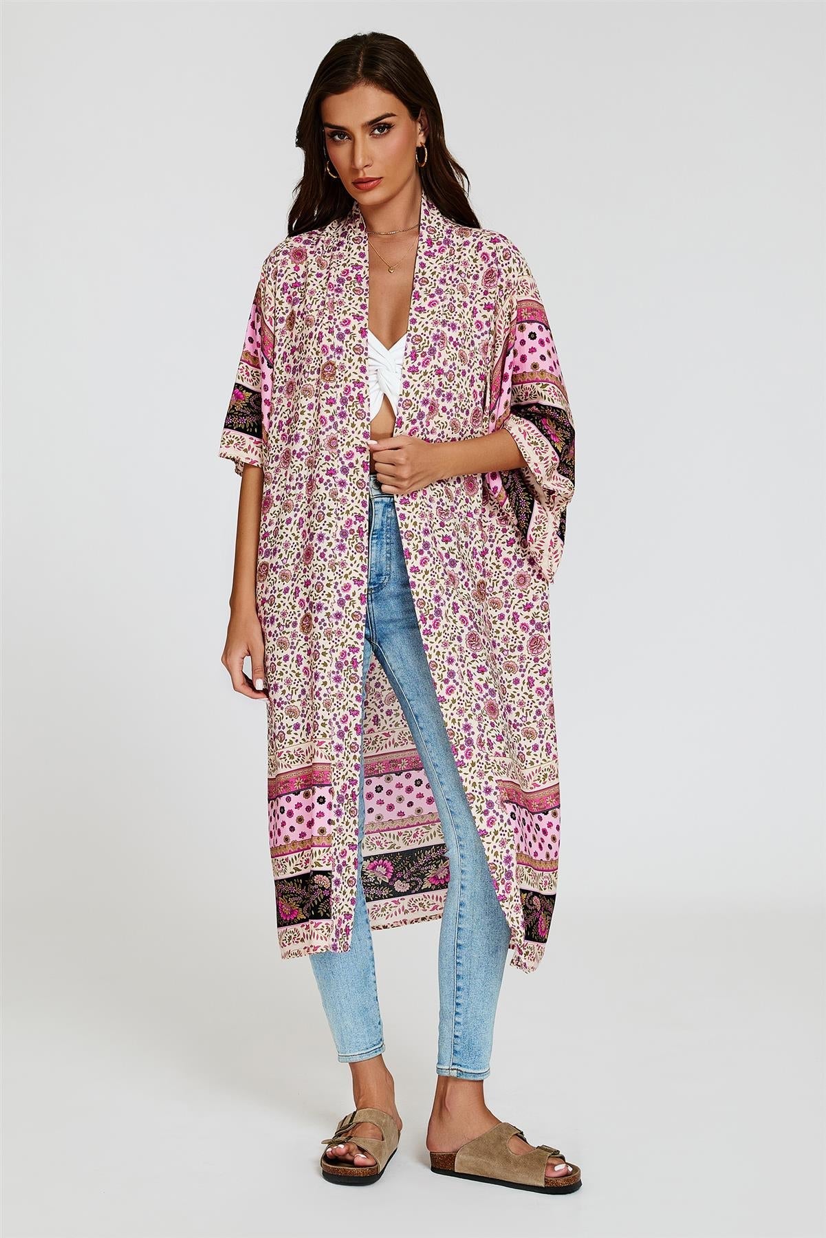 Relaxed Cotton Kimono In Pink