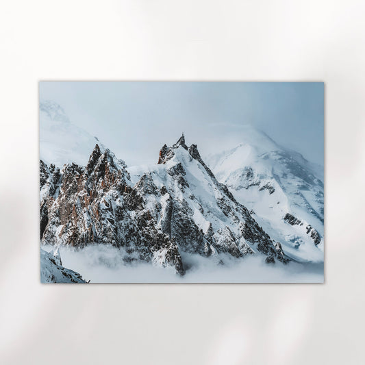 Aiguille Du Midi Druck Winter Blau-Töne - Größe 50x70 Zentimeter, 200 g/m²