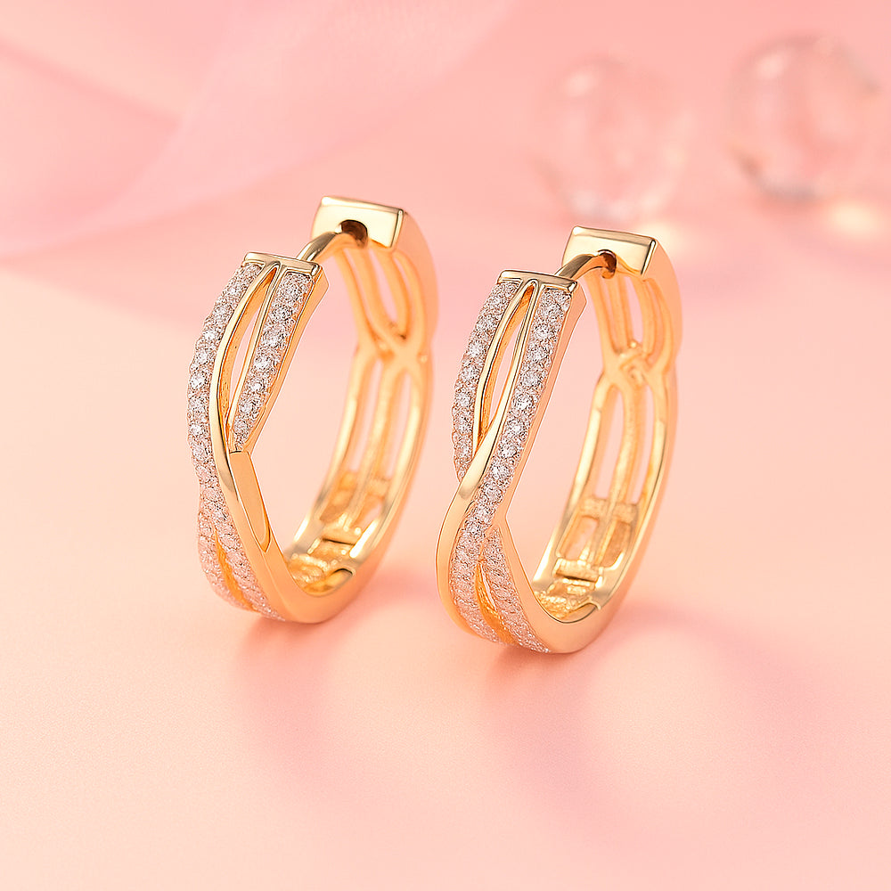 Cercei din oțel inoxidabil, placați cu aur, cu cercuri din zirconiu cubic, 2,4 cm