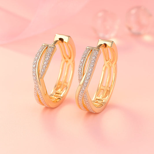 Cercei din oțel inoxidabil, placați cu aur, cu cercuri din zirconiu cubic, 2,4 cm