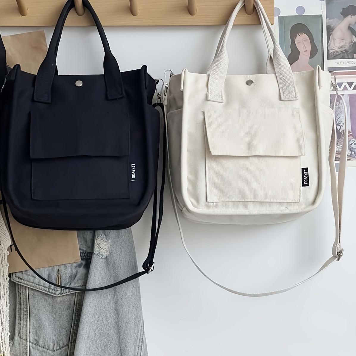 Casual Women's Shoulder Bag Multi-pocket Canvas Crossbody Bag Korean Commuting Handbag