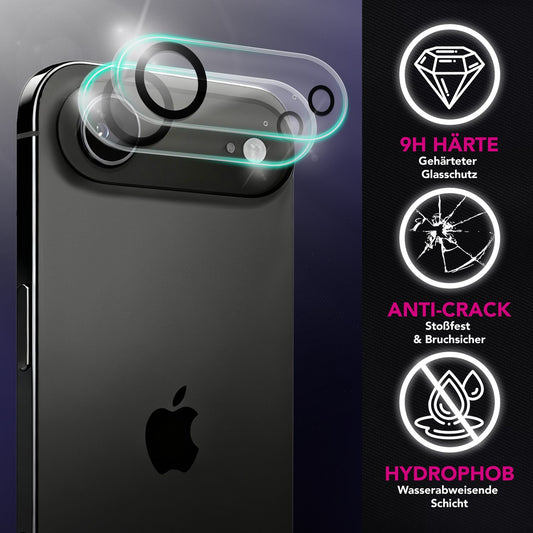 NALIA Kameraglas Focus.X2 MAX für Apple iPhone 17 Air (Klarer Kameraschutz) – 2er Set, 9H Schutzglas mit Schwarzring-Technologie, Volle Objektiv-Abdeckung, Fotoecht, für Hüllen