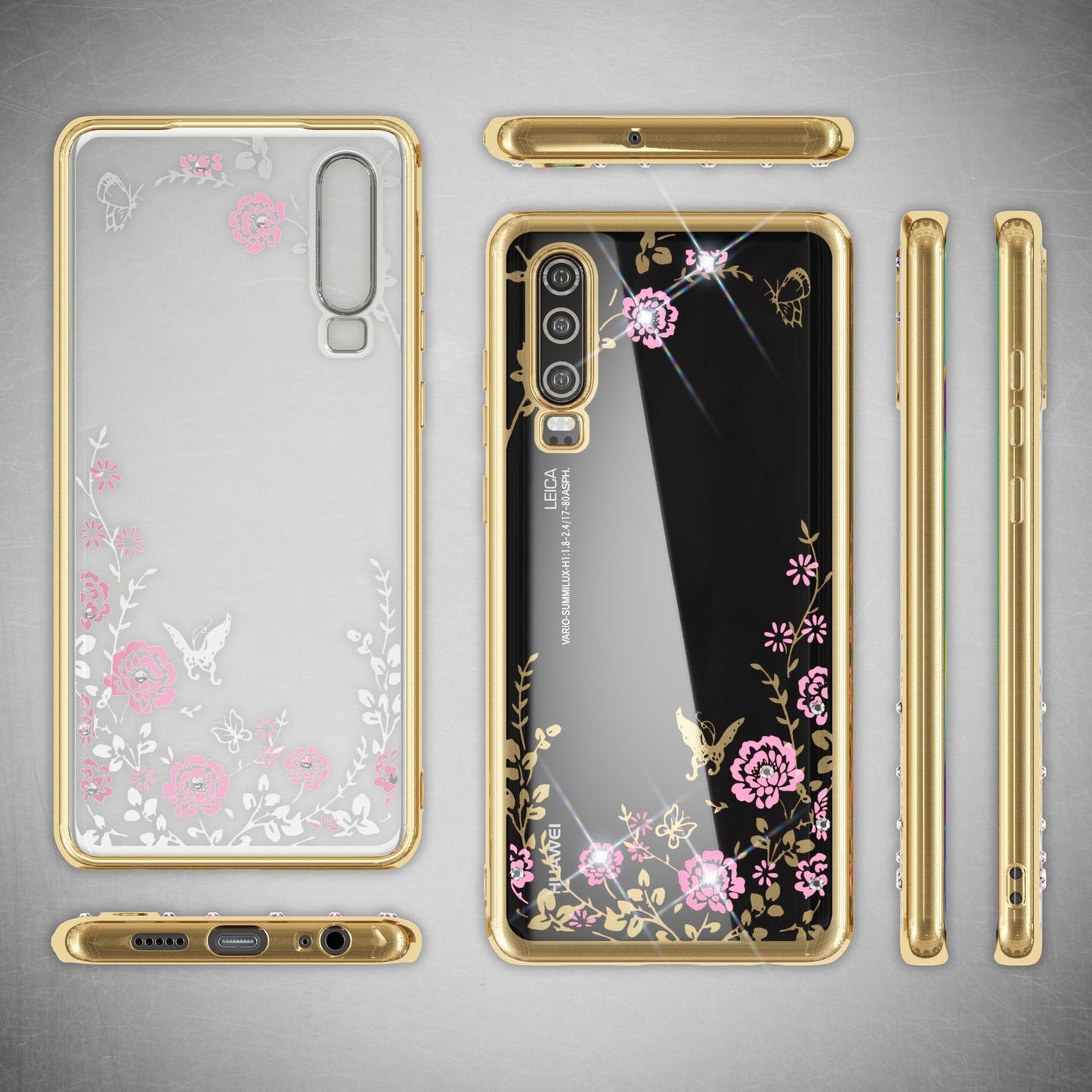 Husă de telefon NALIA pentru Huawei P30, cu aspect metalic și model floral
