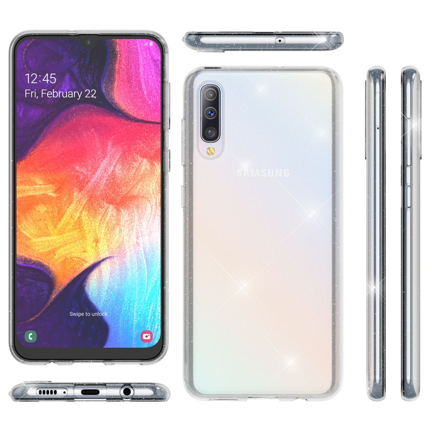 NALIA Glitzer Handy Hülle für Samsung Galaxy A50, Schutz Case Cover Tasche Etui
