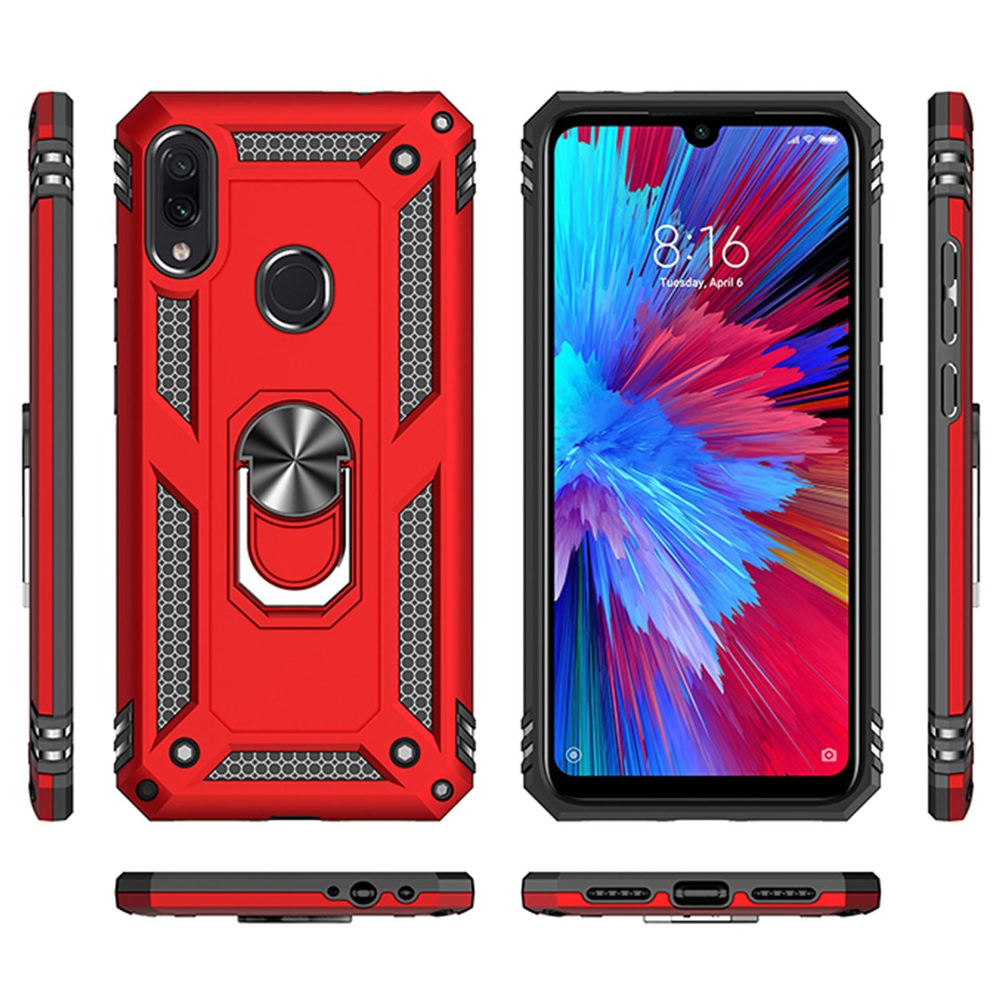 NALIA Ring Handy Hülle für Xiaomi Redmi Note 7, Case Cover Schutz Tasche Bumper