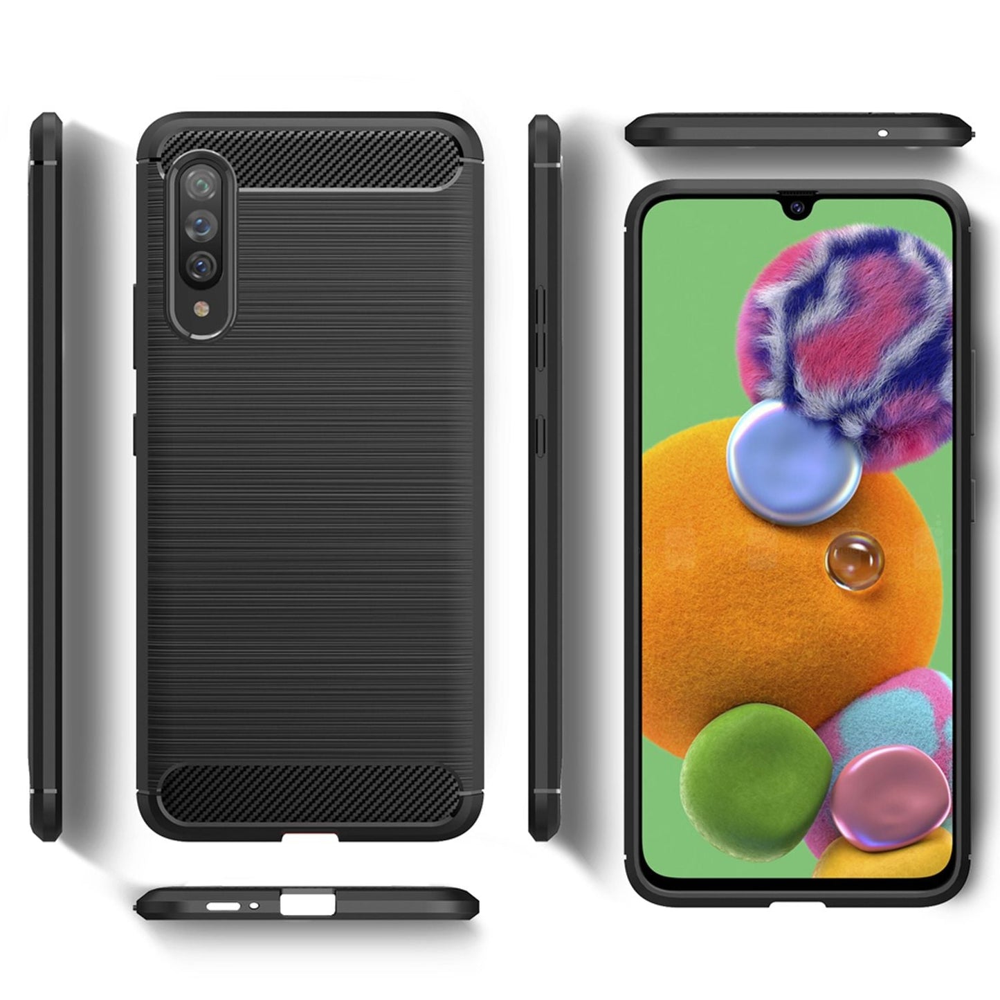 NALIA Carcasă Design pentru Galaxy A90 5G Vortex Carbon - Dimensiune compatibilă cu A90 5G, Material Silicon TPU, Culoare Negru