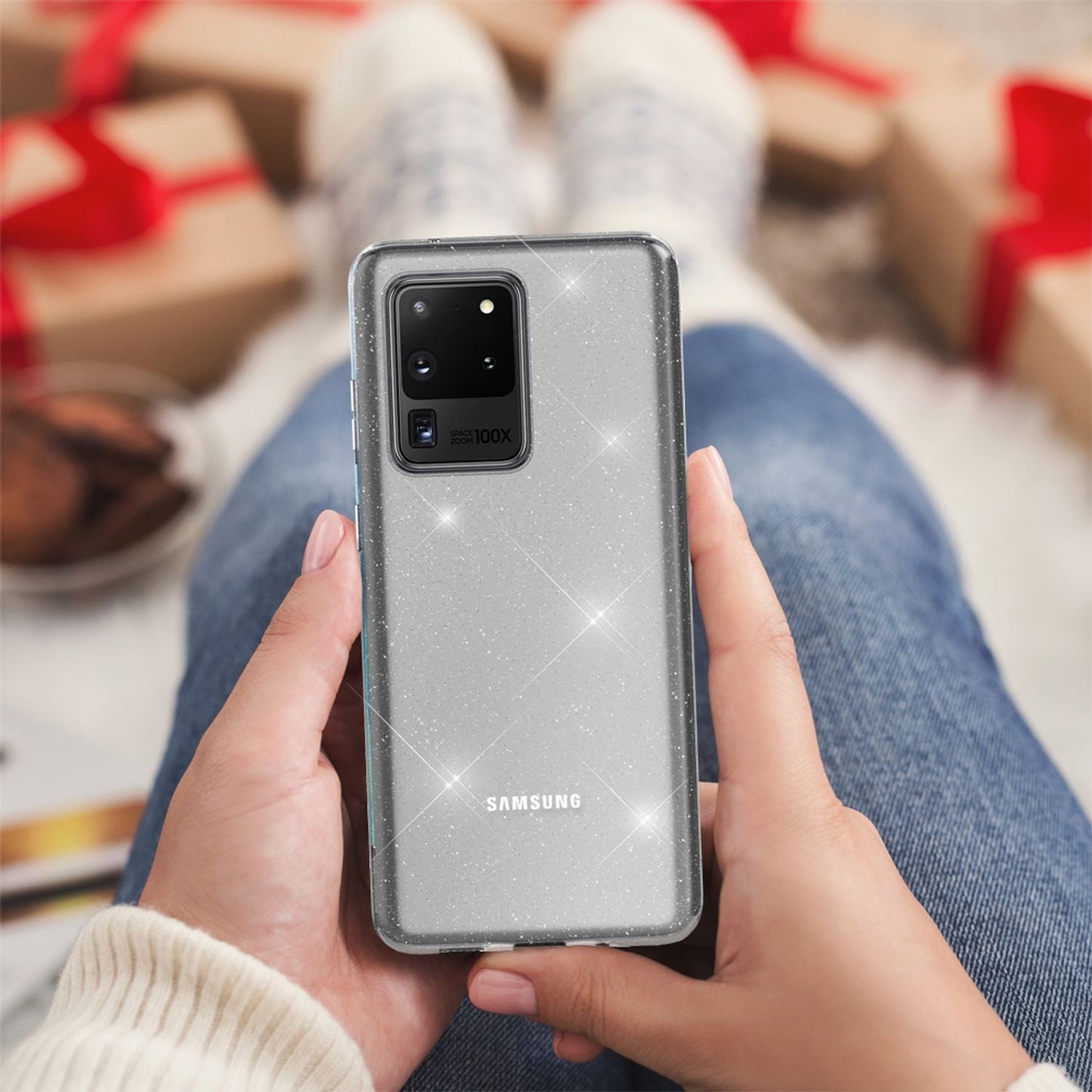 NALIA Glitzer Handyhülle für Samsung Galaxy S20 Ultra, Silikon Handy Hülle Schutz Etui