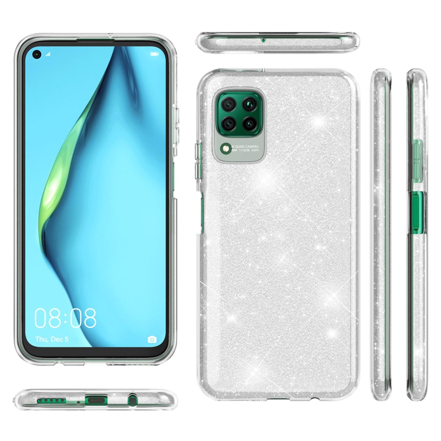 NALIA Glitzer Handyhülle für Huawei P40 Lite, Glitzer Handy Hülle Bling Schutz Cover