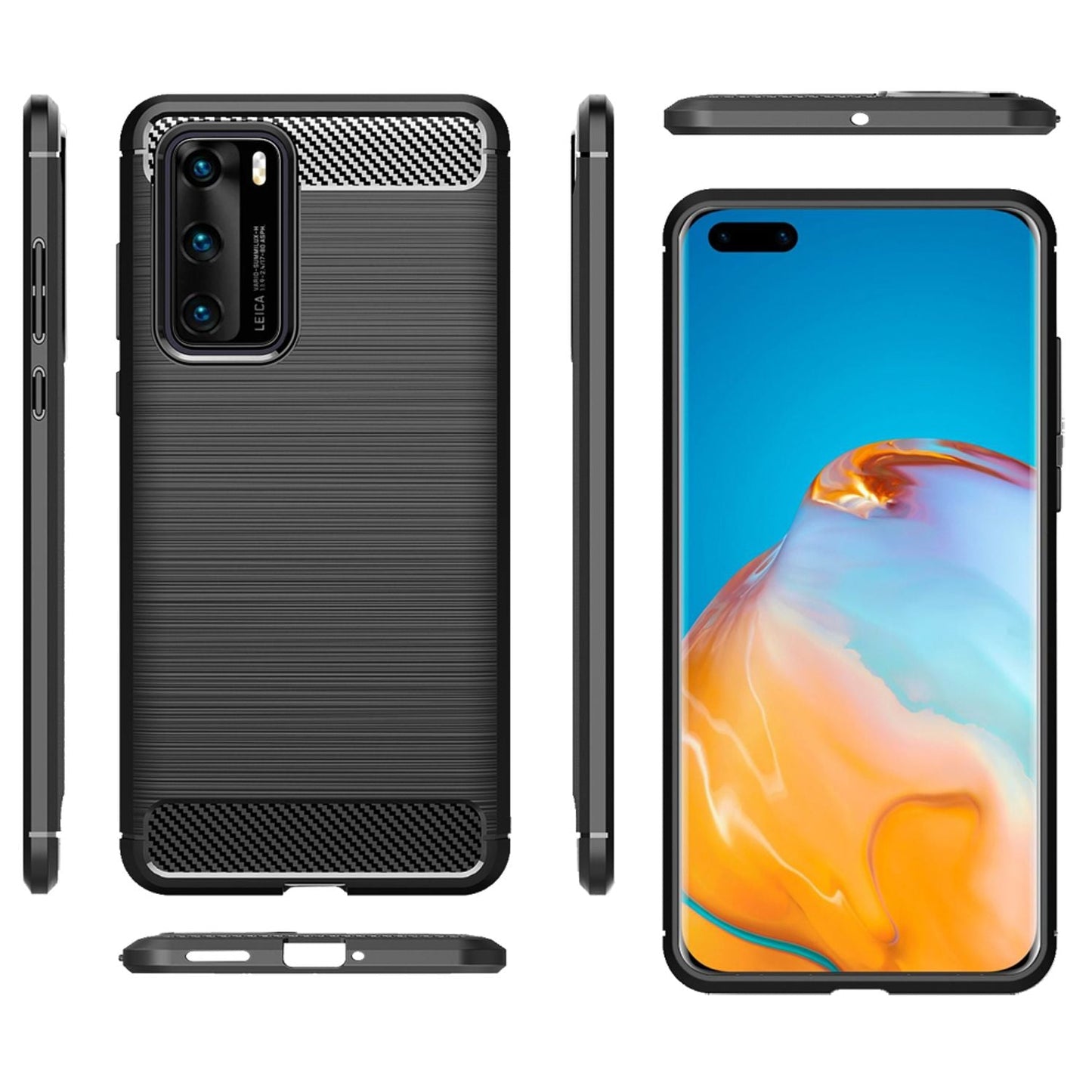 NALIA Carbon Look Case für Huawei P40, Handy Hülle Schutz Tasche Cover Bumper