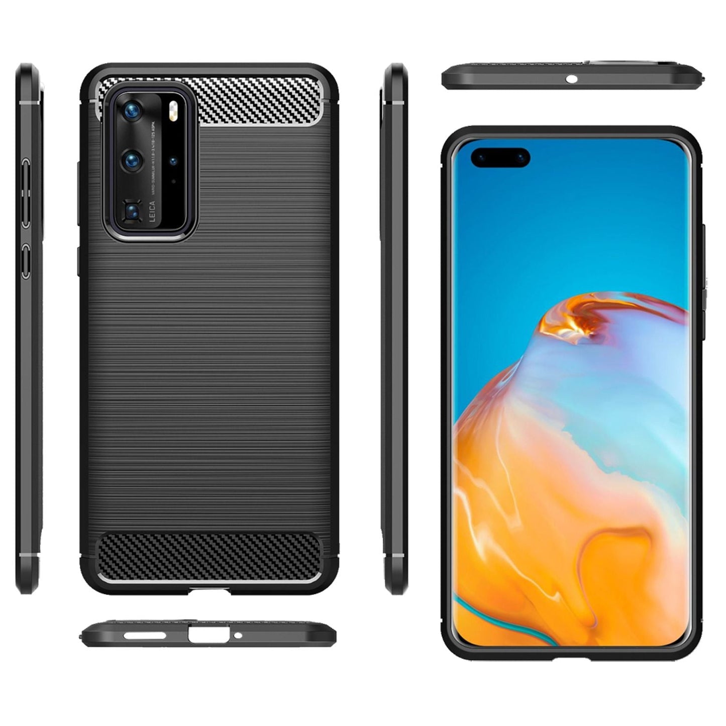 NALIA Carbon Look Case für Huawei P40 Pro, Handy Hülle Schutz Tasche TPU Cover