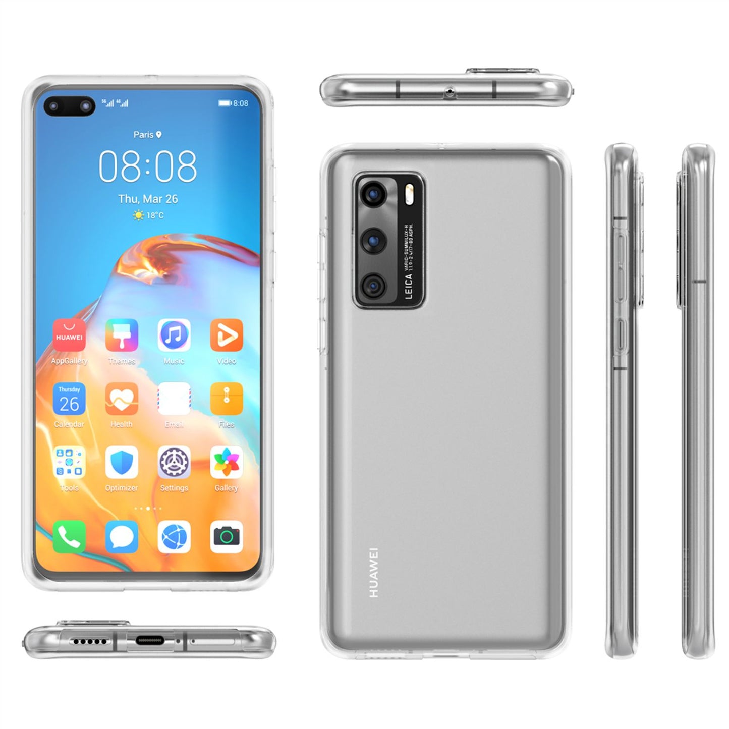NALIA 360 Grad Handy Hülle - Huawei P40 Kompatibel, Transparente Hülle, Voller Rundumschutz