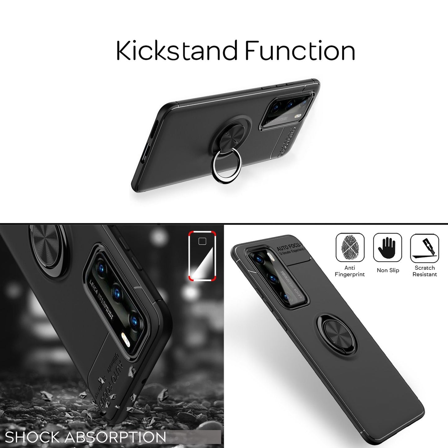 NALIA Ring Handy Hülle für Huawei P40, Dünnes Silikon Cover Case 360 Grad Halter