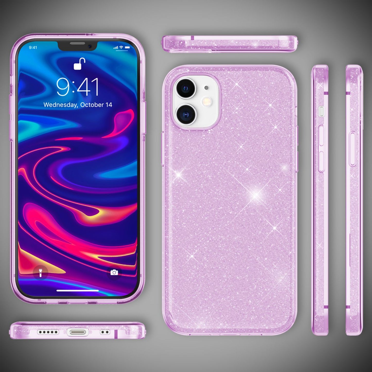 NALIA Glitzer Handy Hülle für iPhone 12 Mini, Bling Case Glitter Cover Schutz