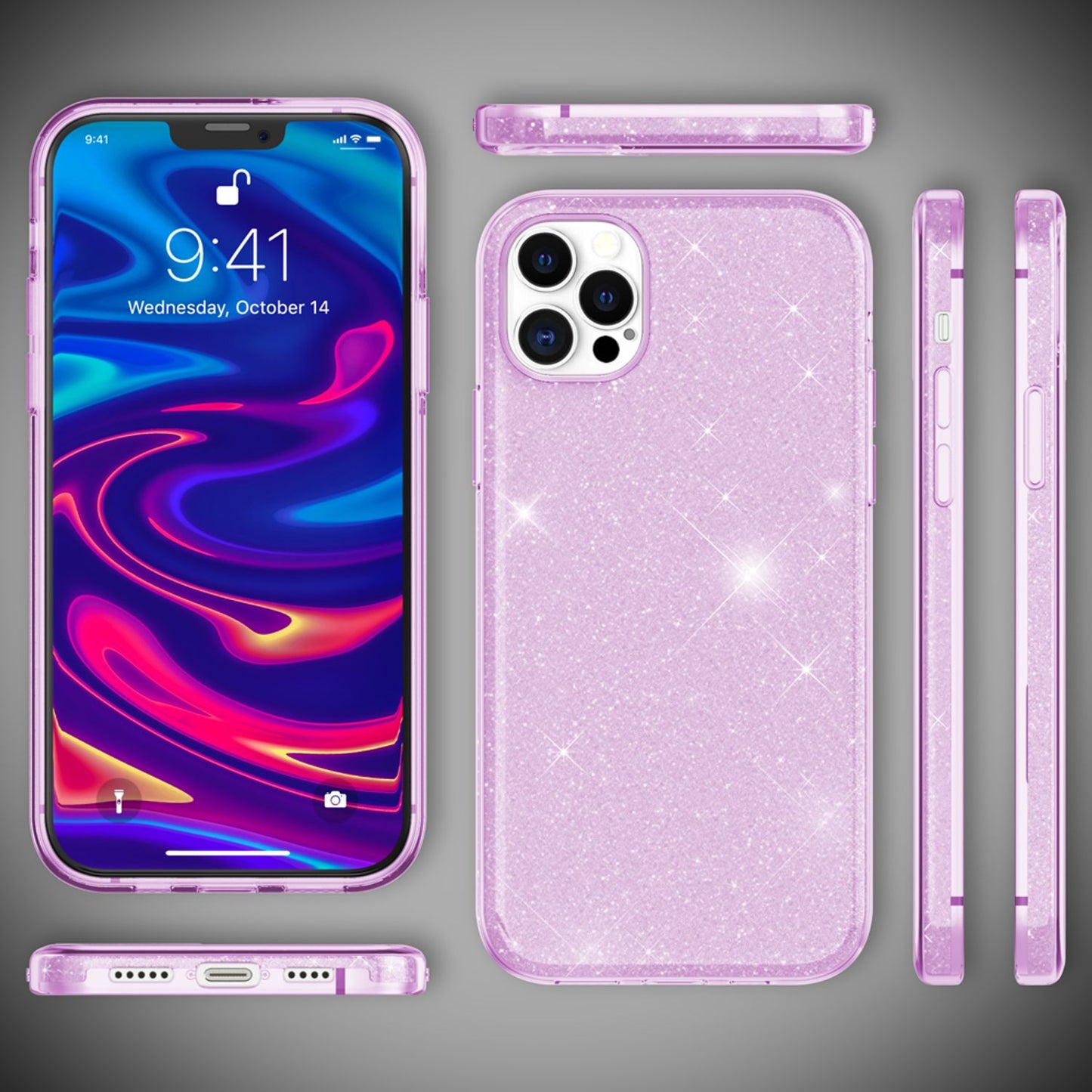 NALIA Glitzer Handy Hülle für iPhone 12 Pro Max, Bling Case Glitter Cover Bumper