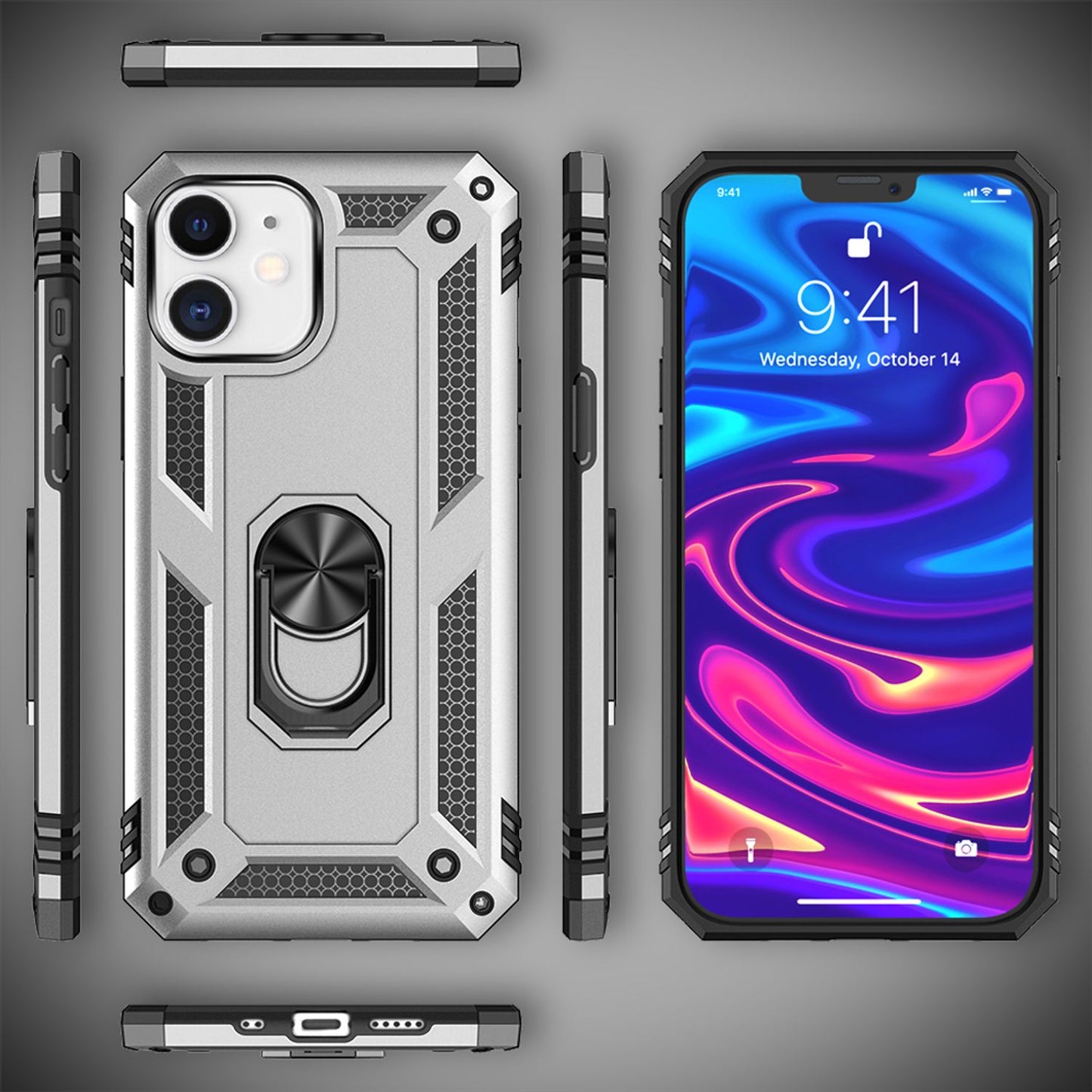 NALIA Ring Hülle für iPhone 12 mini, Silikon Cover Hard Case Handy Schutz Tasche