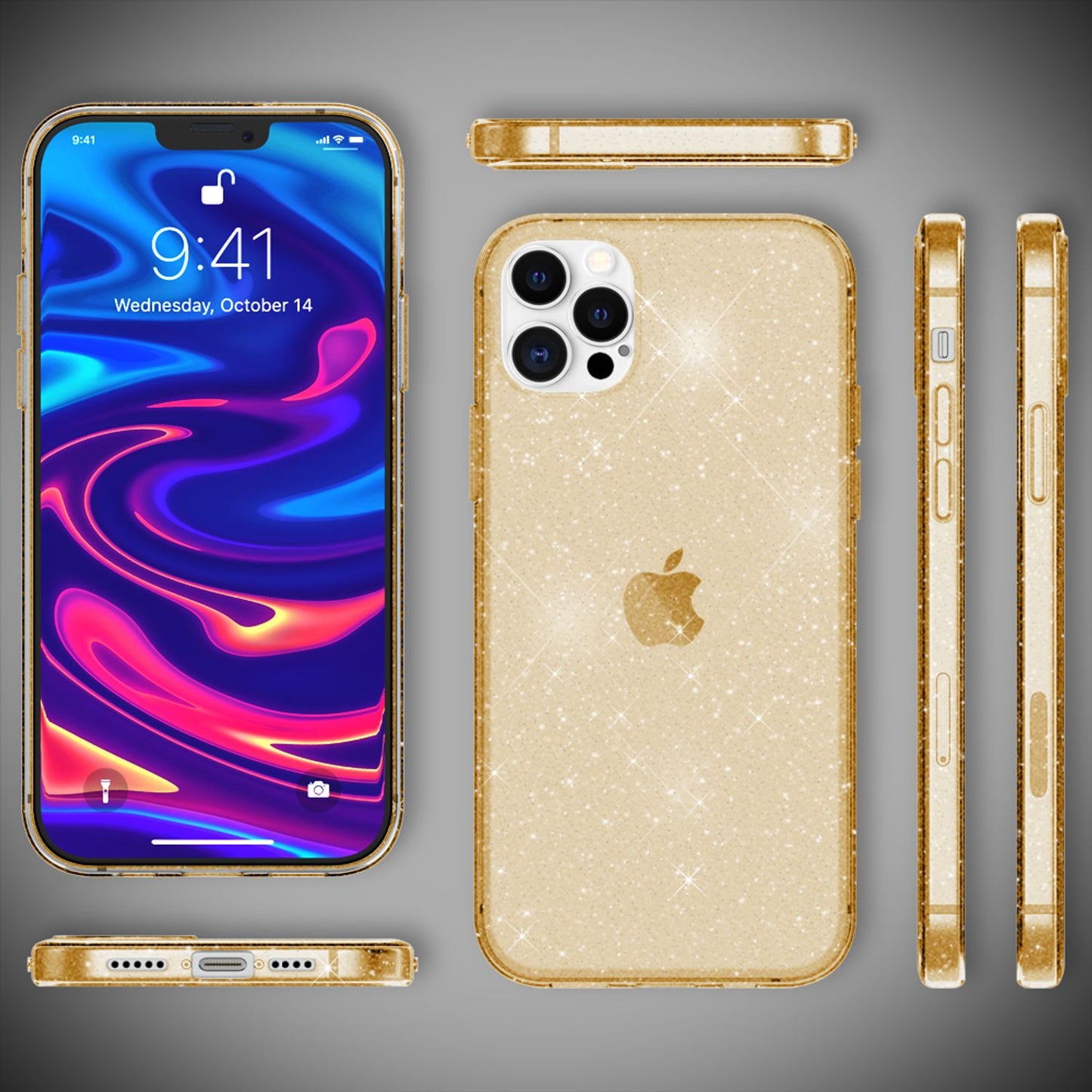 NALIA Glitzer Hülle für iPhone 12 Pro Max, Bling Handy Cover Schutz Glitter Case