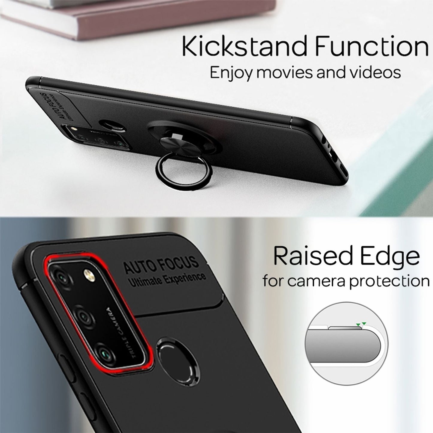 NALIA Ring Handy Hülle für Honor 9A, Slim Case Schutz Tasche Etui Bumper Cover