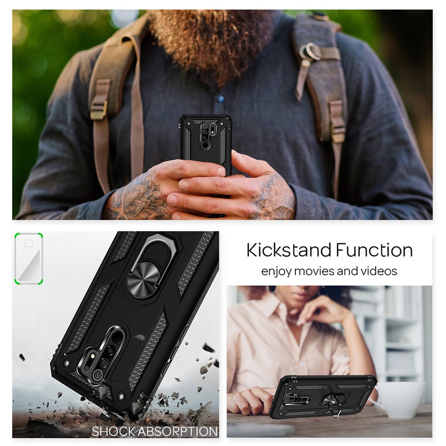 Husă de telefon NALIA Ring pentru Xiaomi Redmi 9, husă de protecție cu suport pentru deget la 360°