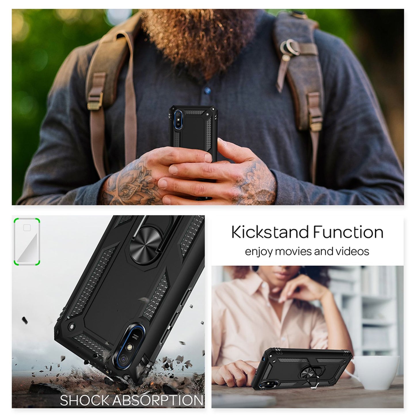 NALIA Ring Handy Hülle für Xiaomi Redmi 9A, Case für magnetische KFZ Halterung