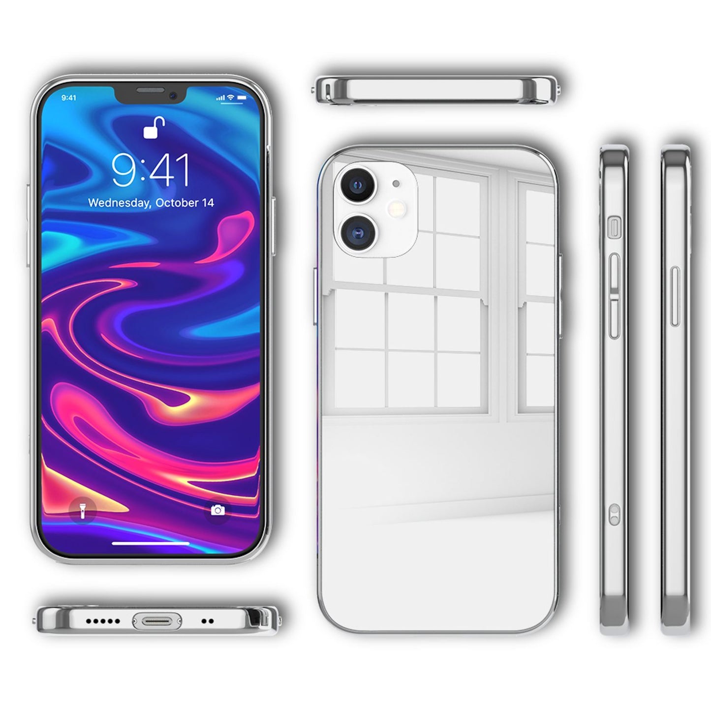 NALIA Spiegel Hart Glas Hülle für iPhone 12 Mini, Mirror Schutz Case Bumper