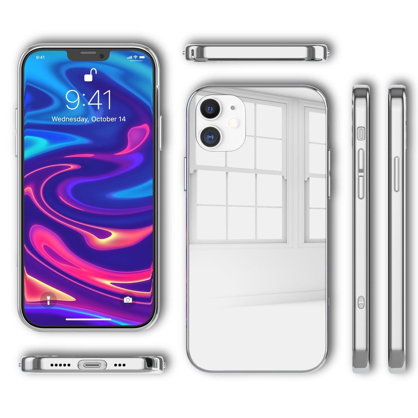 NALIA Spiegel Hartglas Hülle für iPhone 12 / iPhone 12 Pro, Mirror Cover Bumper