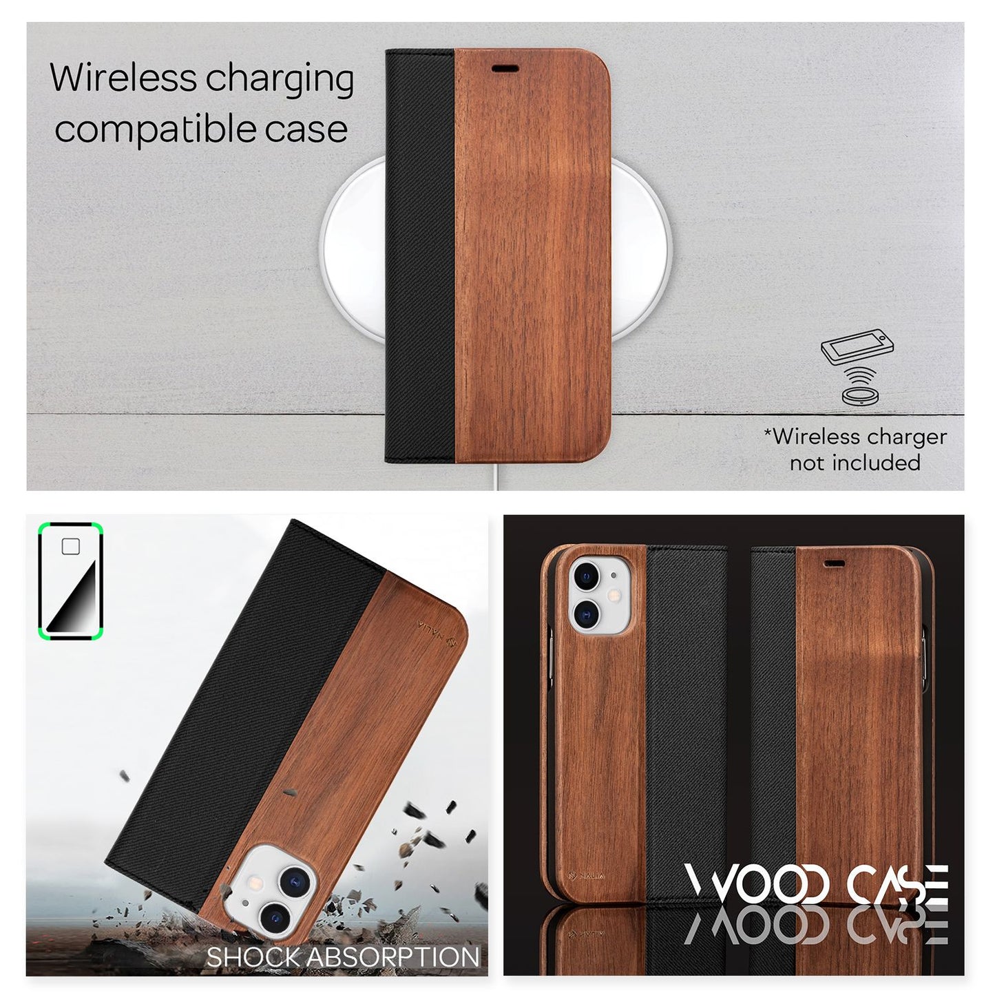 NALIA IPhone 12 Mini Echt Holz Flip Case - Maße 131,5 x 64,2 x 7,4 mm, Gewicht 22 g, FSC Walnussholz
