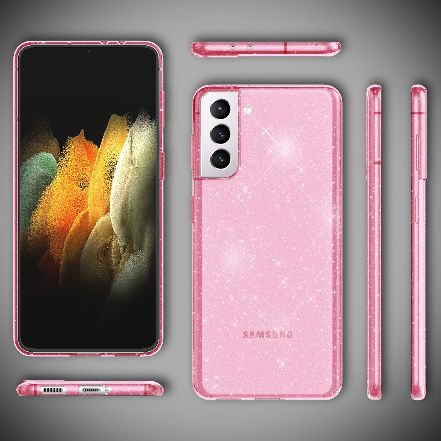 Husă NALIA cu sclipici pentru Galaxy S21 - Design strălucitor, dimensiuni 15 x 7 cm, grosime 1,2 mm, greutate 18 g