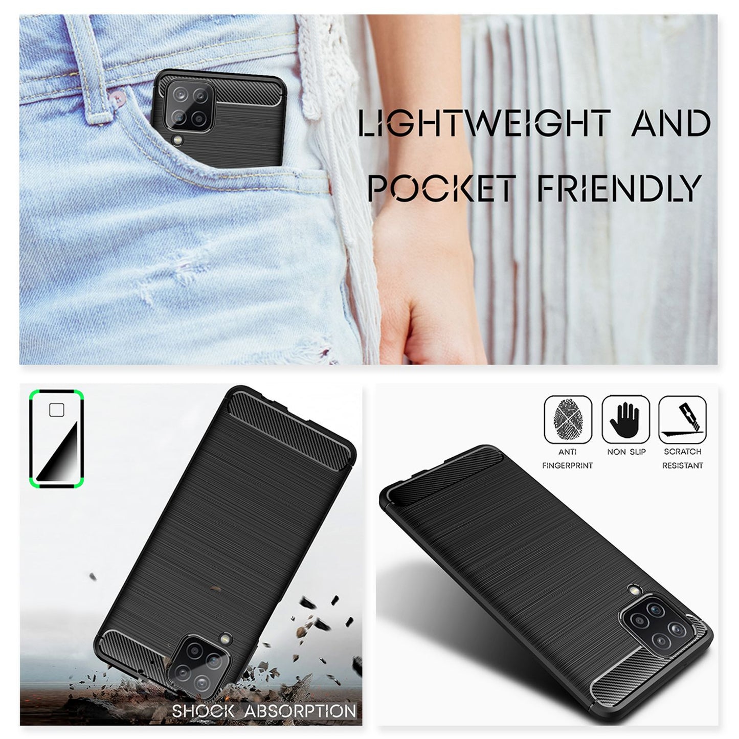 Husă de telefon NALIA Design pentru Samsung Galaxy A12, aspect carbon, bumper