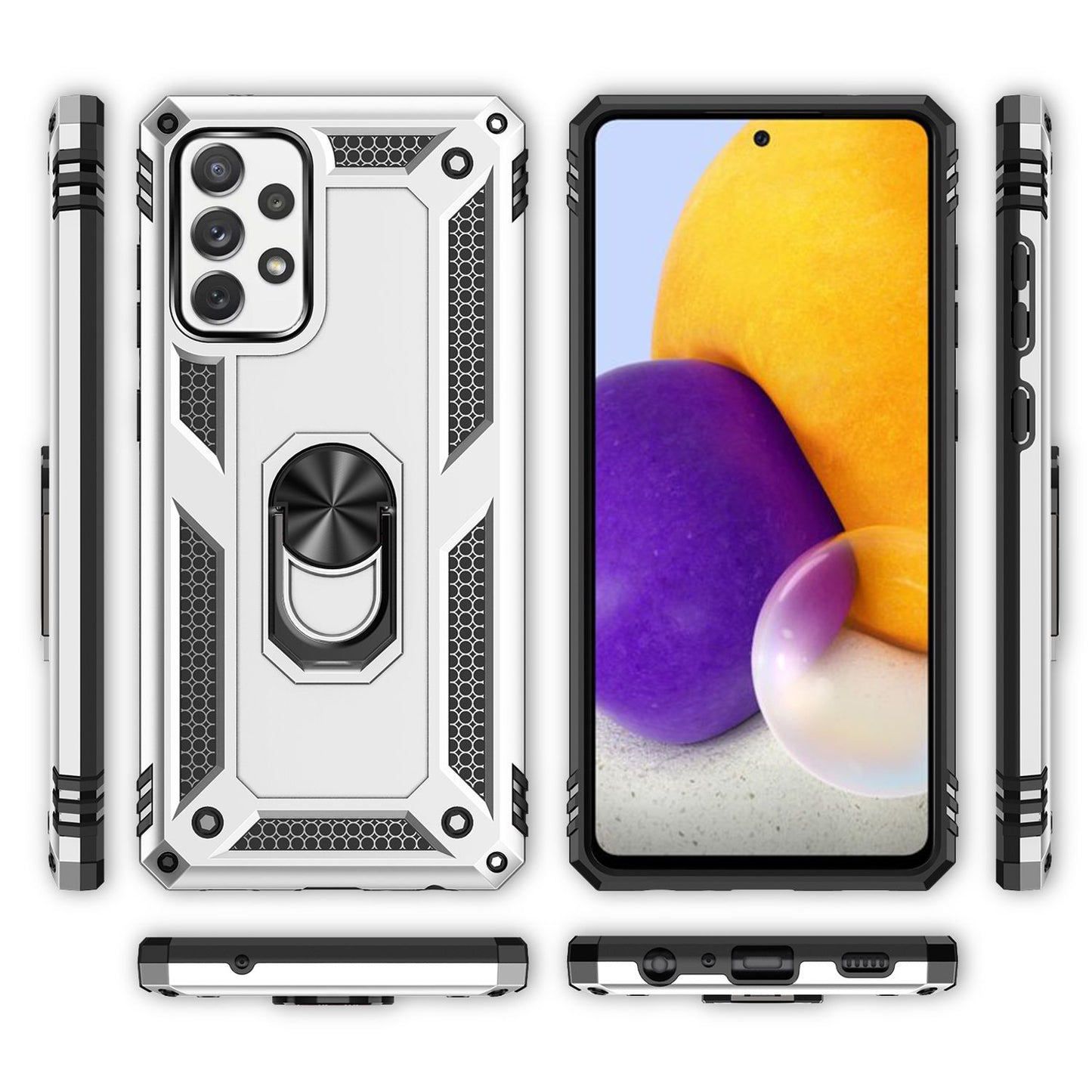 NALIA Ring Handyhülle für Samsung Galaxy A72, Silikon Cover & Hardcase Kratzfest