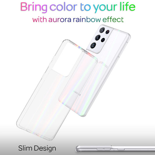 NALIA Glas Case für Samsung Galaxy S21 Ultra, Transparent Regenbogen Case Cover