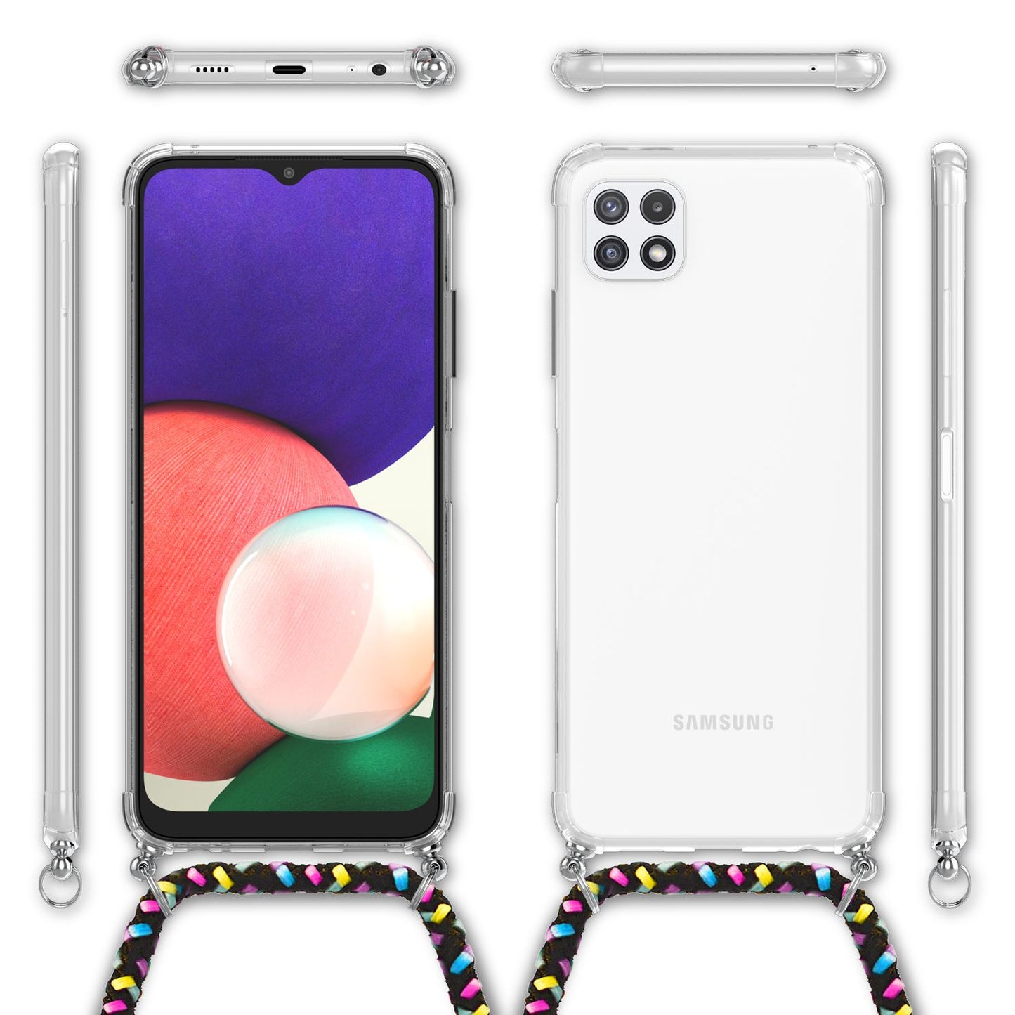 NALIA Galaxy A22 5G Transparente Hülle Mit Kette - Kompatibel, TPU Material, Robuste Schutzhülle
