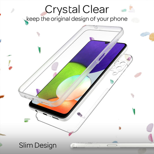 NALIA Klare 360° Schutzhülle für Samsung Galaxy A22, Komplettschutz Transparent Anti-Gelb Durchsichtig Robust