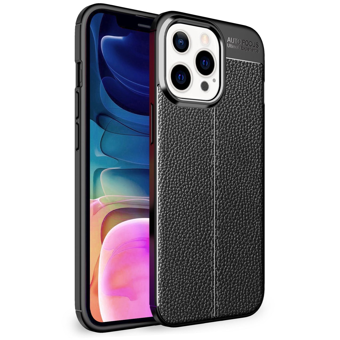 Husă NALIA cu aspect de piele pentru iPhone 13 Pro Max, carcasă din silicon negru, anti-amprentă, antiderapantă, rezistentă la zgârieturi