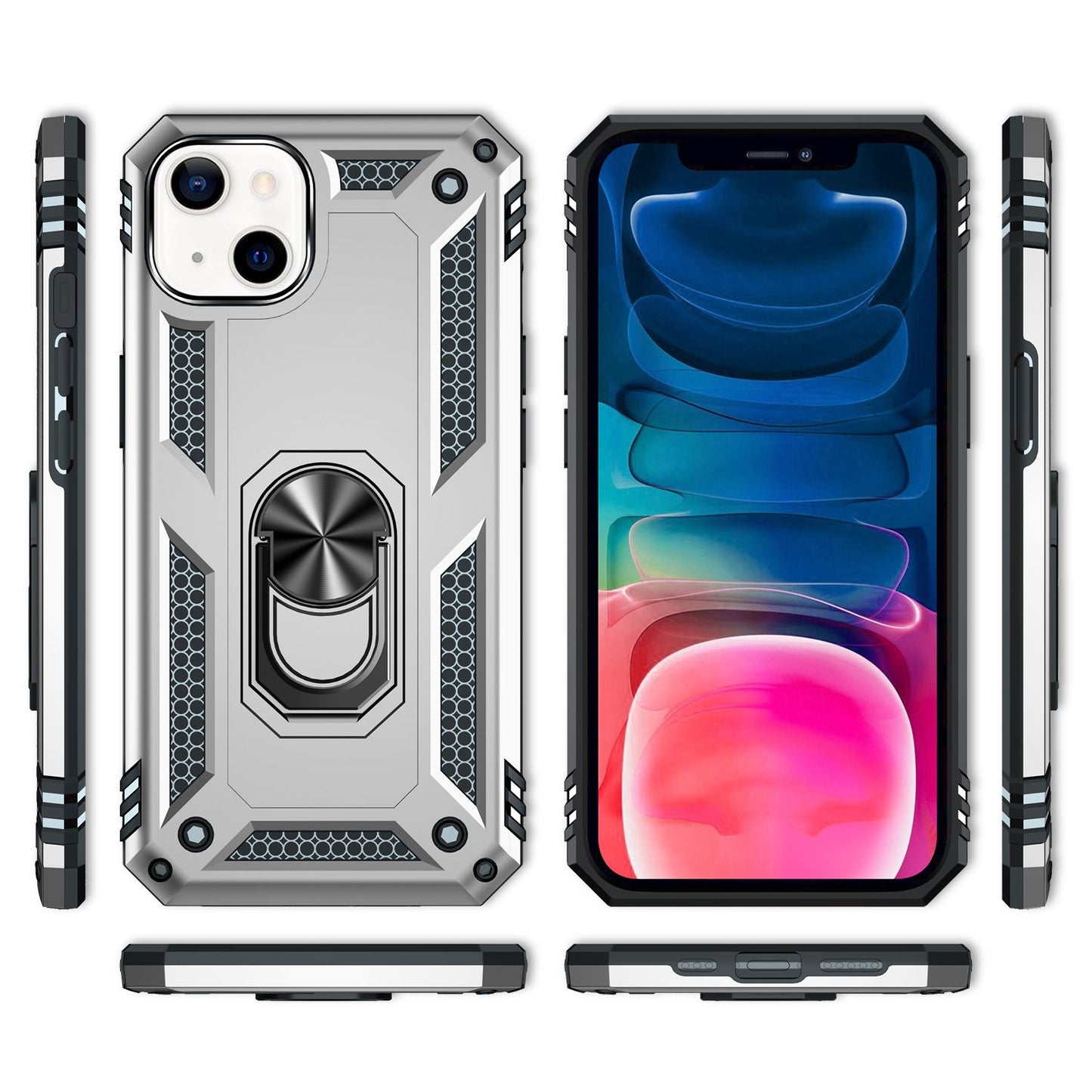 NALIA Ring Hülle für iPhone 13 Mini, Hard Case mit Silikon Bumper Cover Schutz