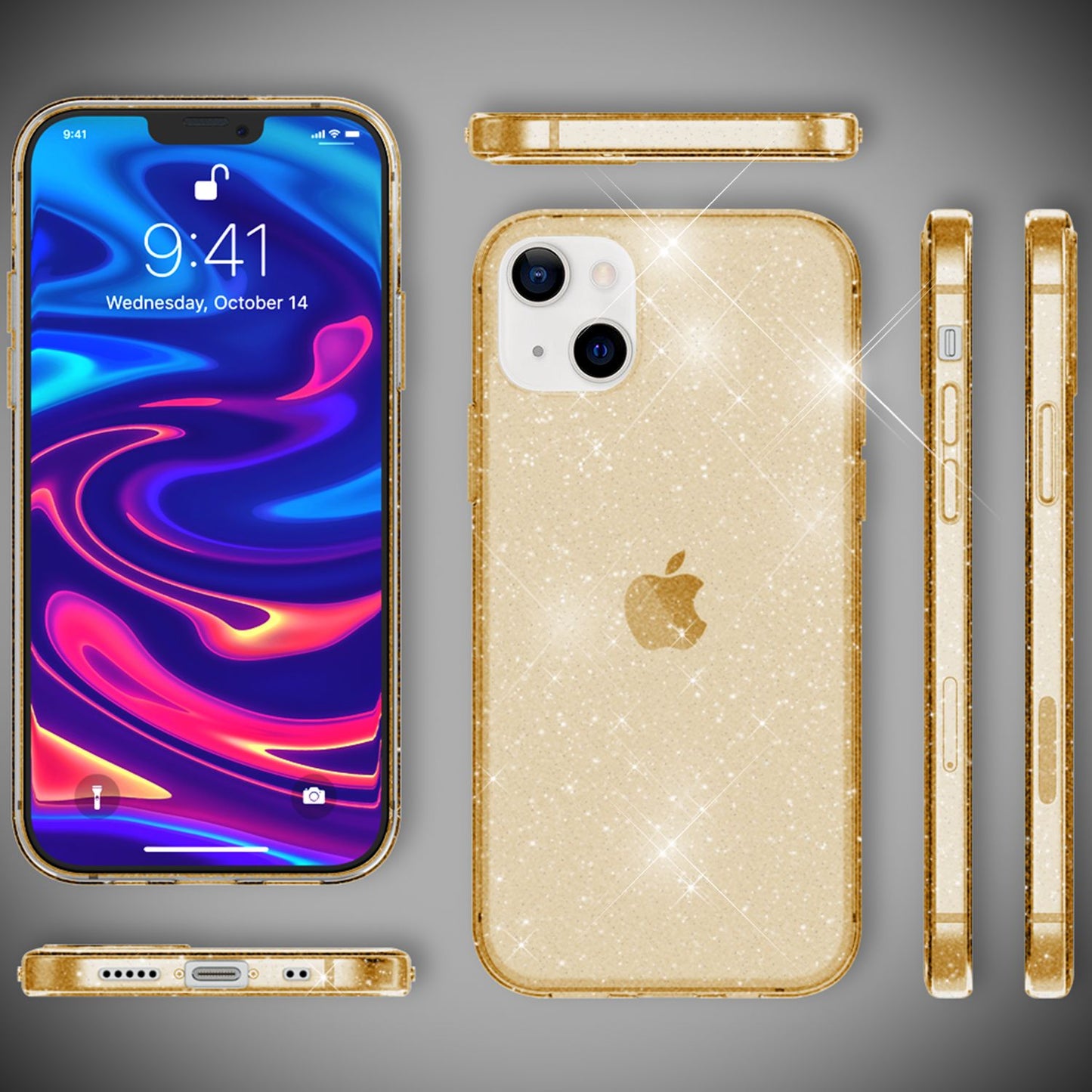 NALIA Glitzer Hülle für iPhone 13, Transparent Glitter Cover Handy Case Bumper